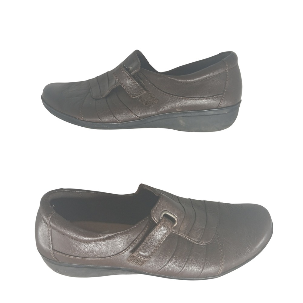 Clarks‎ Women's Brown Leather Slip On Shoes Comfort Cushion Size 9.5